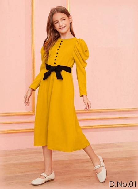 Yellow Colour New Fancy Imported Party Wear Stylish Western Kids Collection CHIKEE 01